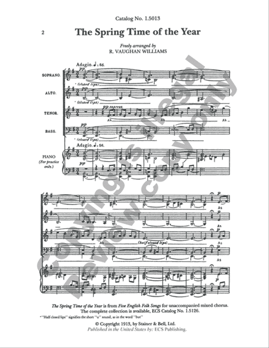 Five English Folk-Songs: 2. The Spring Time of the Year 4-Part scores gallery preview page 3