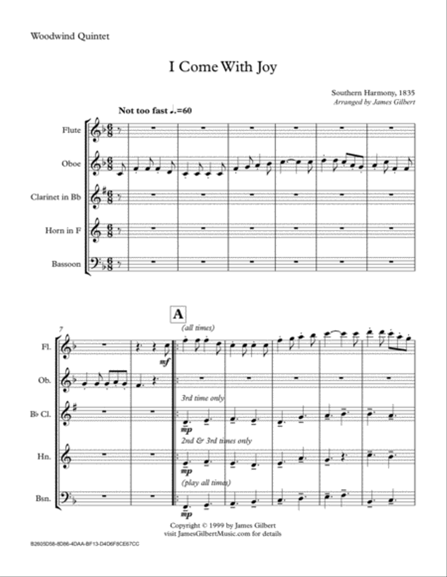 I Come With Joy I Come With Joy Woodwind Quintet scores gallery preview page 1