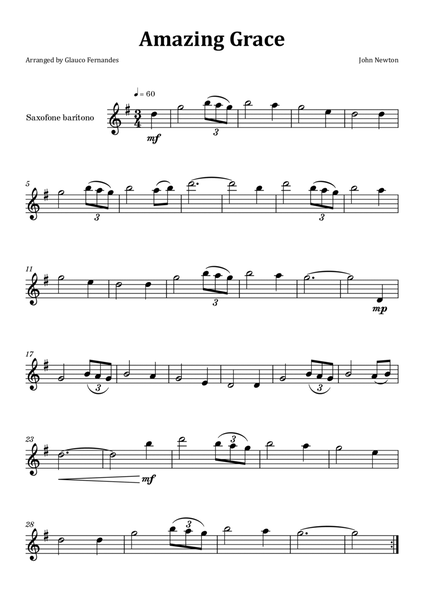 Amazing Grace - Baritone Saxophone Solo image number null