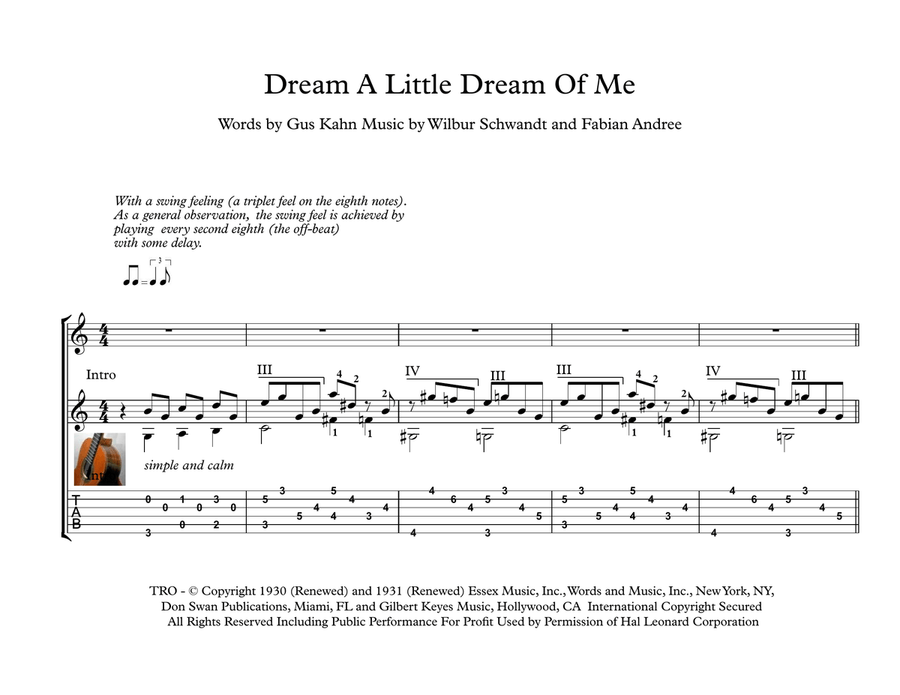 Dream A Little Dream Of Me Electric Guitar scores gallery preview page 1