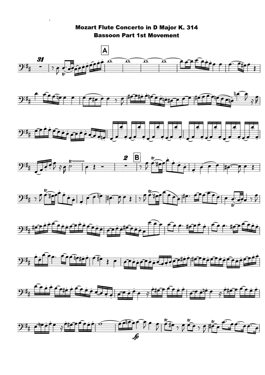 Mozart Flute Concerto op. 314 for Bassoon Flute scores gallery preview page 1