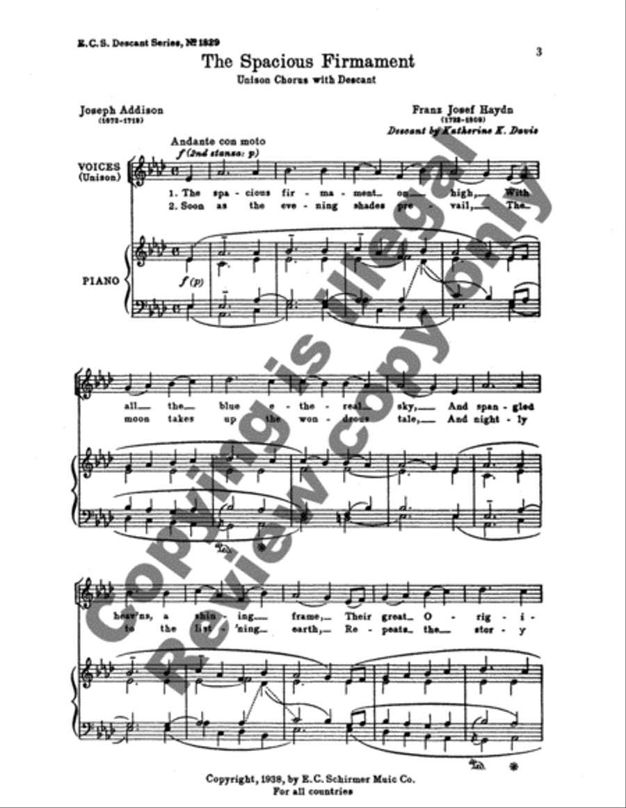 The Spacious Firmament Unison Choir scores gallery preview page 3