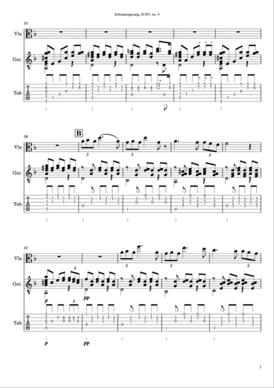 Serenade - F. Schubert - Viola Solo and Guitar Accompagnement String Duet scores gallery preview page 4