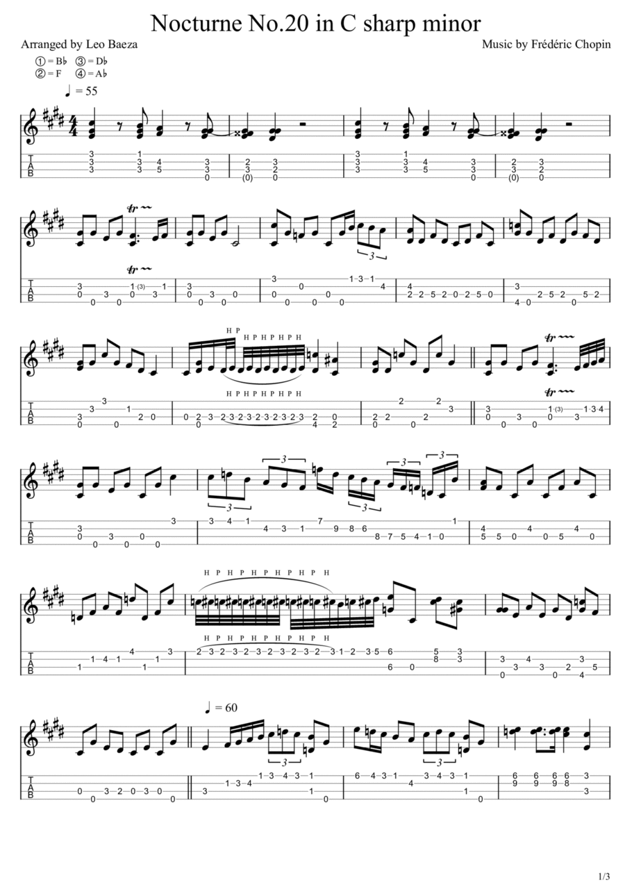 Nocturne No.20 in C sharp minor Ukulele scores gallery preview page 1