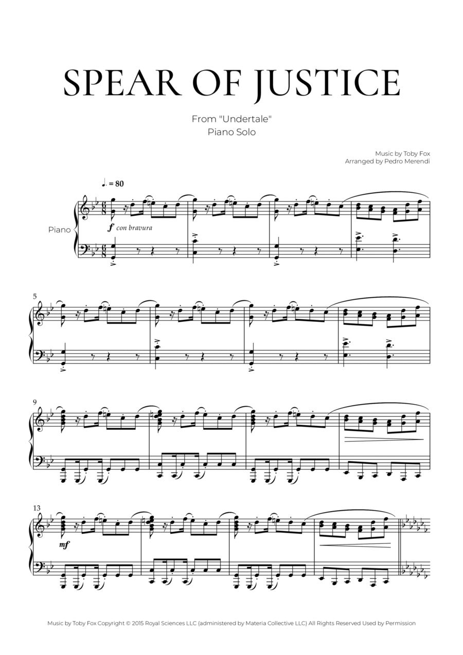 Spear Of Justice Piano Solo scores gallery preview page 1