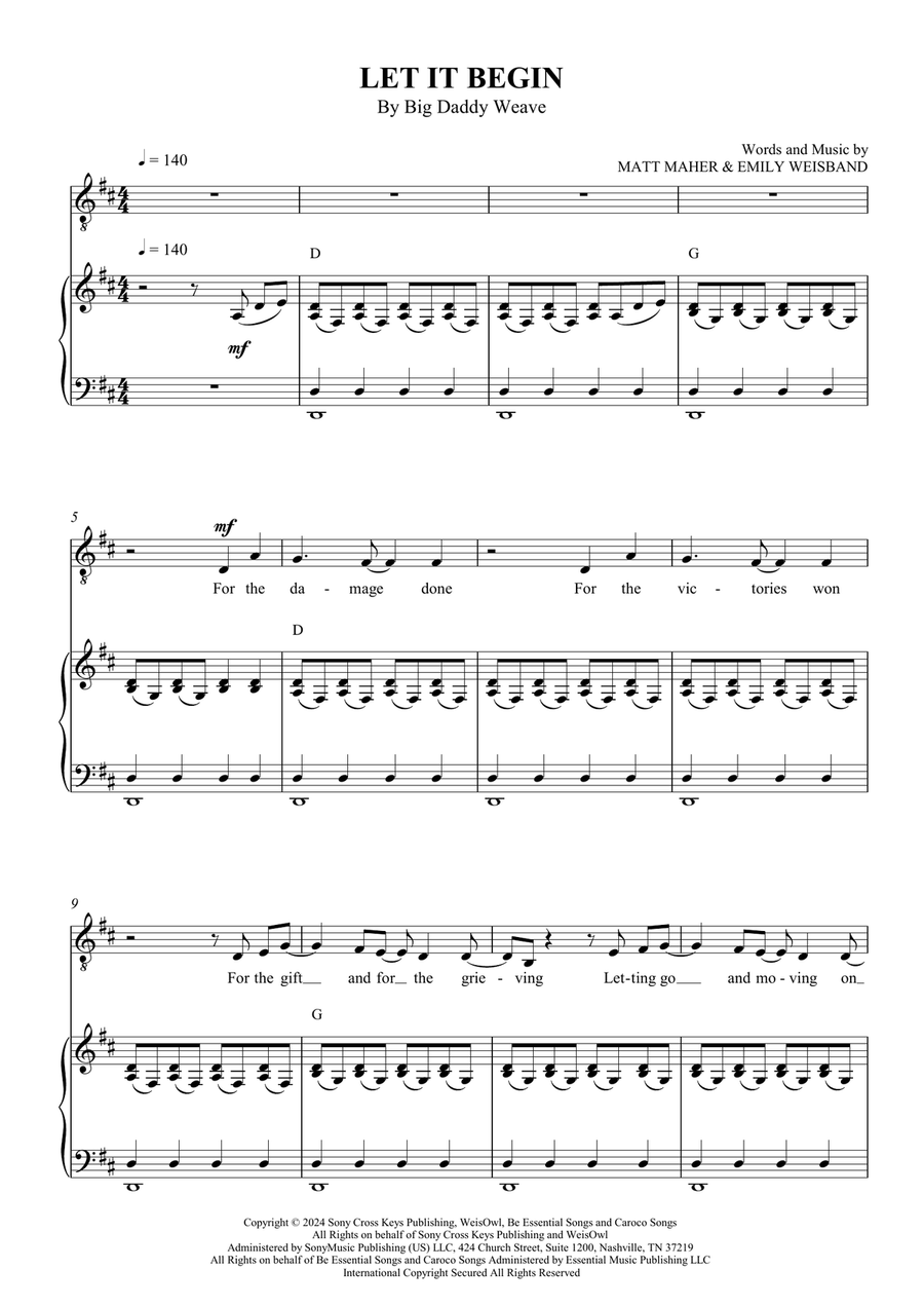 Let It Begin Piano, Vocal, Guitar scores gallery preview page 1