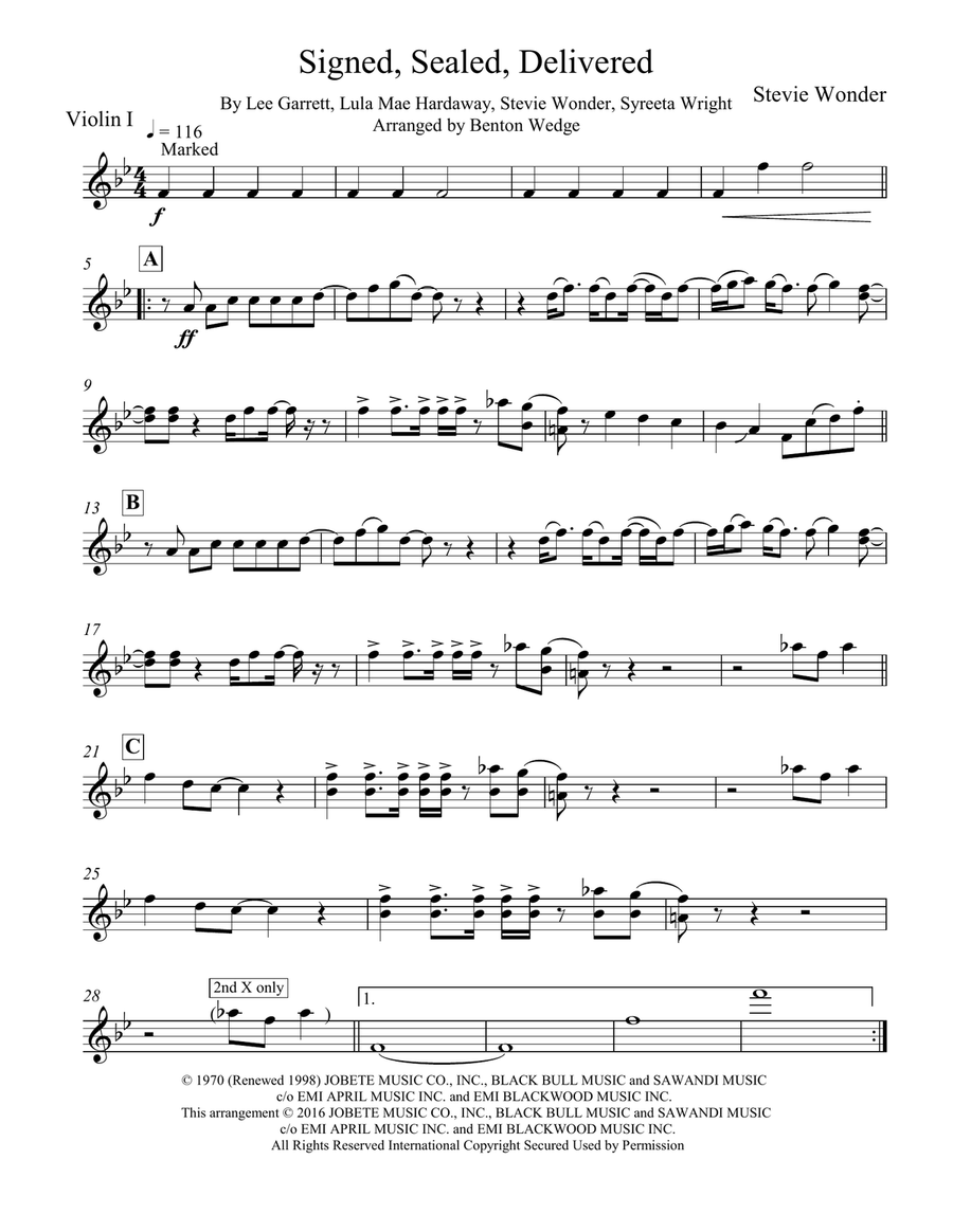 Signed, Sealed, Delivered I'm Yours Small Ensemble scores gallery preview page 1