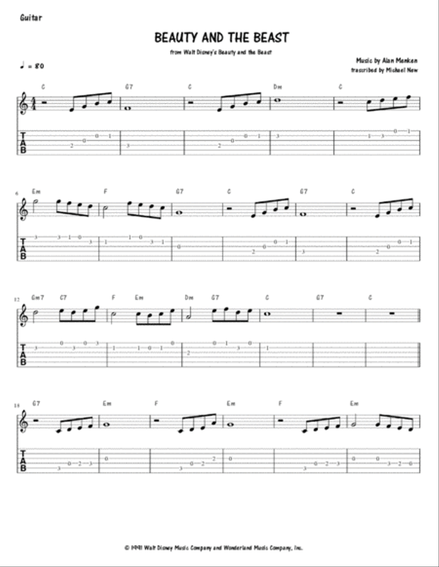 Beauty And The Beast Beauty And The Beast Guitar Tablature scores gallery preview page 2