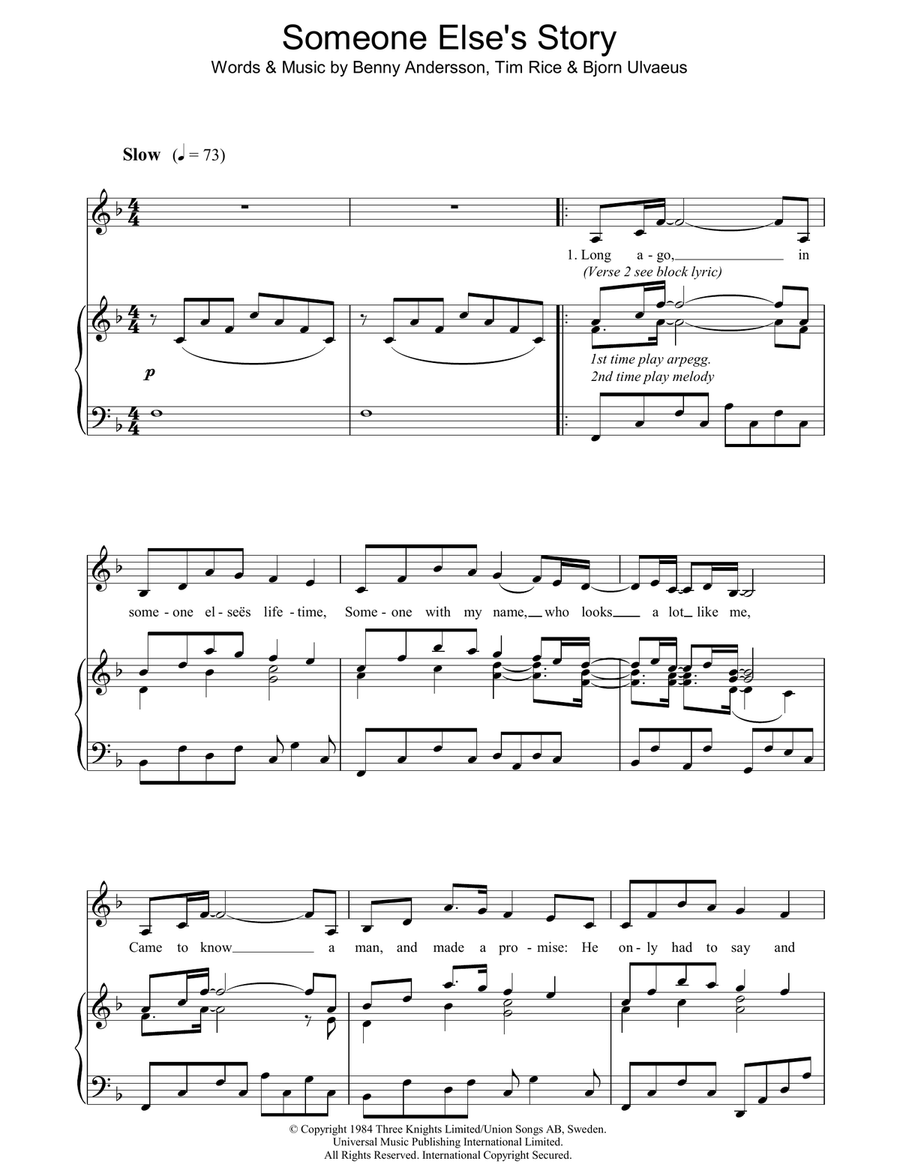 Someone Else's Story Piano, Vocal scores gallery preview page 1
