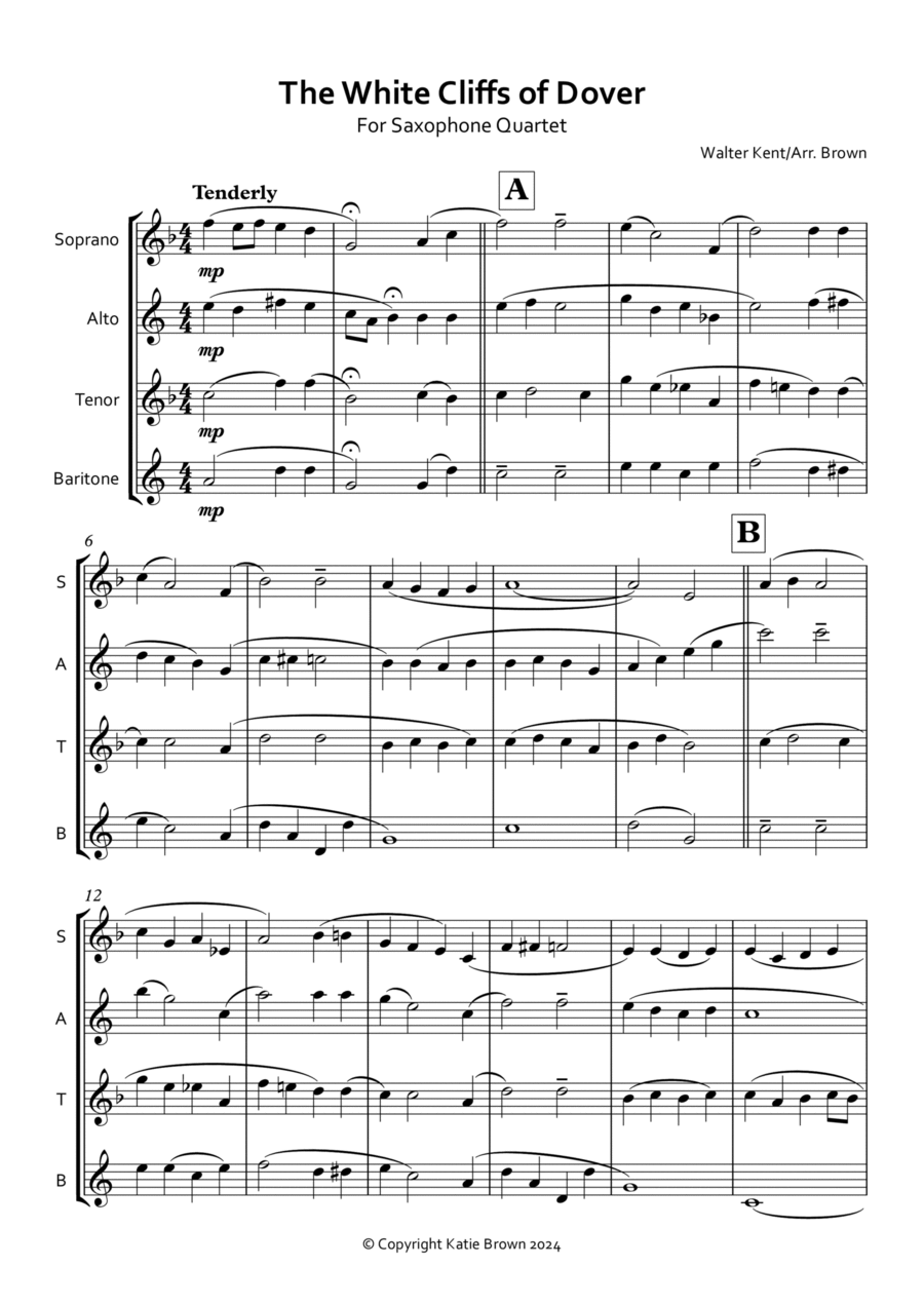 (There'll Be Bluebirds Over) The White Cliffs Of Dover Saxophone Quartet scores gallery preview page 1