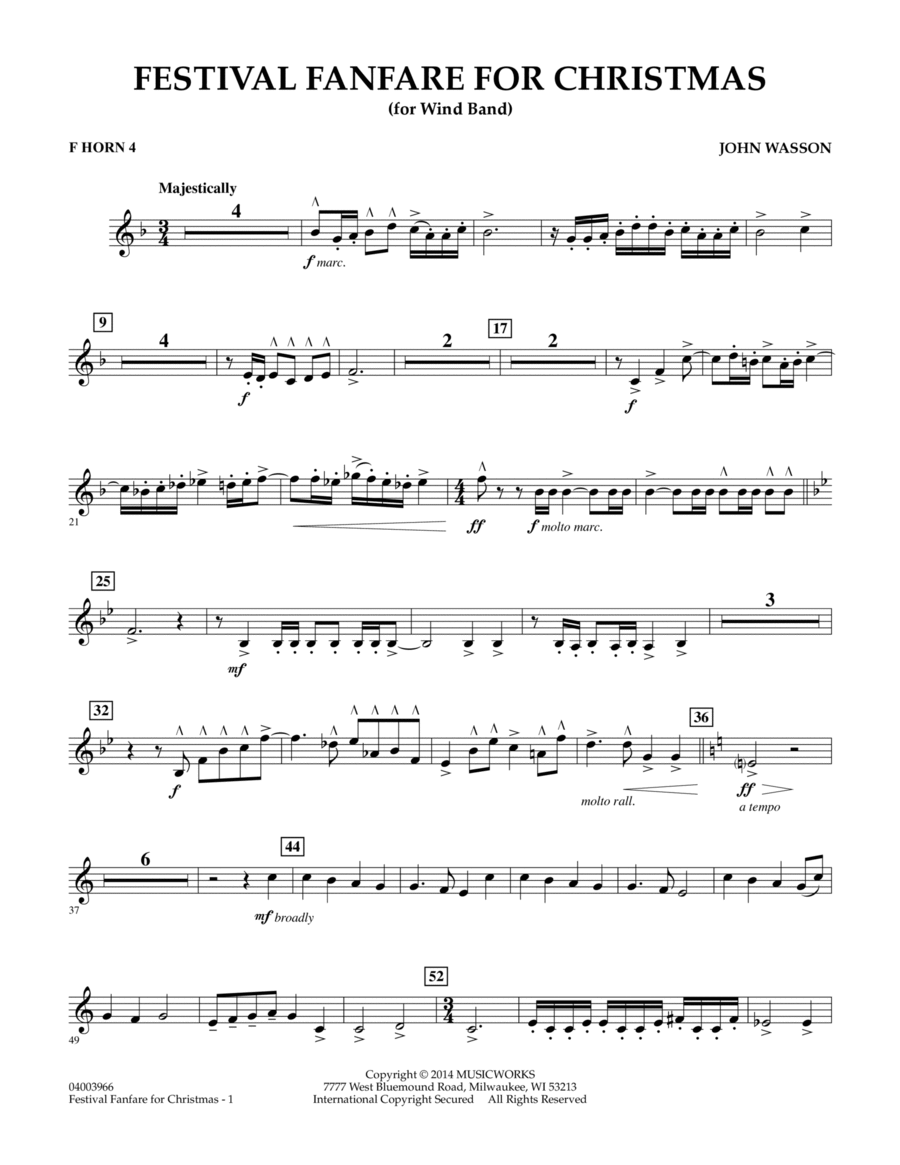 Festival Fanfare for Christmas (for Wind Band) - F Horn 4 Concert Band scores gallery preview page 1