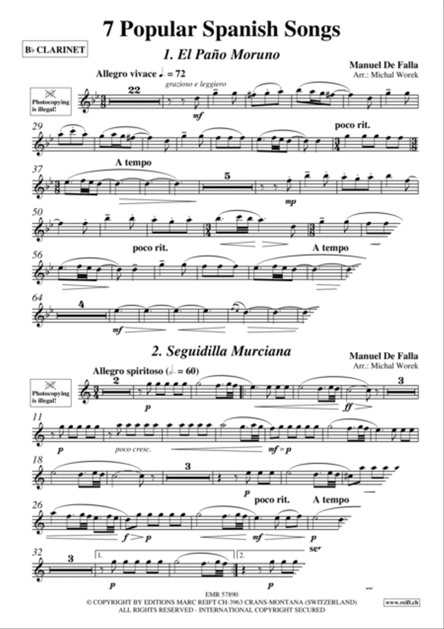7 Popular Spanish Songs 7 Popular Spanish Songs Clarinet Solo scores gallery preview page 3