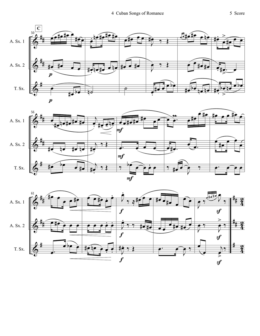4 Cuban Songs of Romance for Saxophone Trio Woodwind Trio scores gallery preview page 5