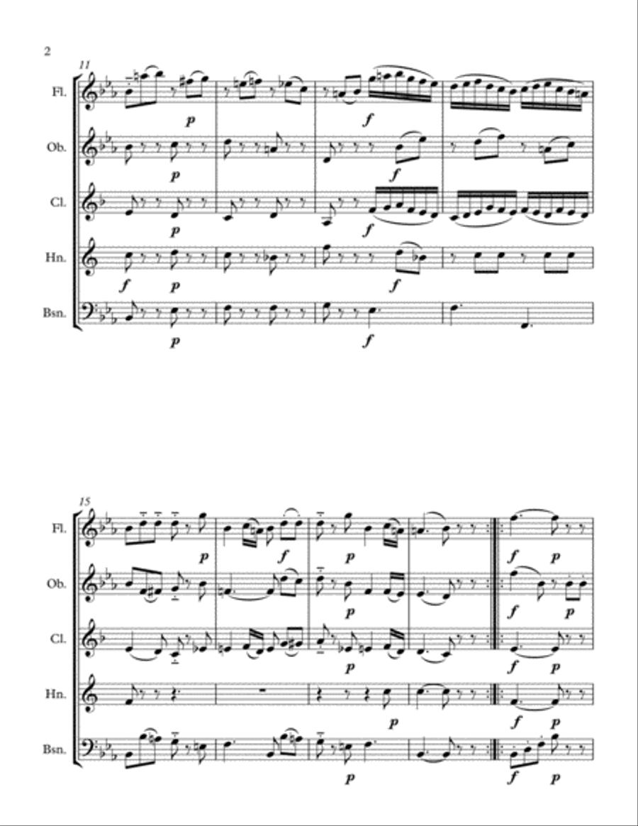 Mozart: Divertimento No. 12 in Eb Major for Wind Quintet Woodwind Quintet scores gallery preview page 2
