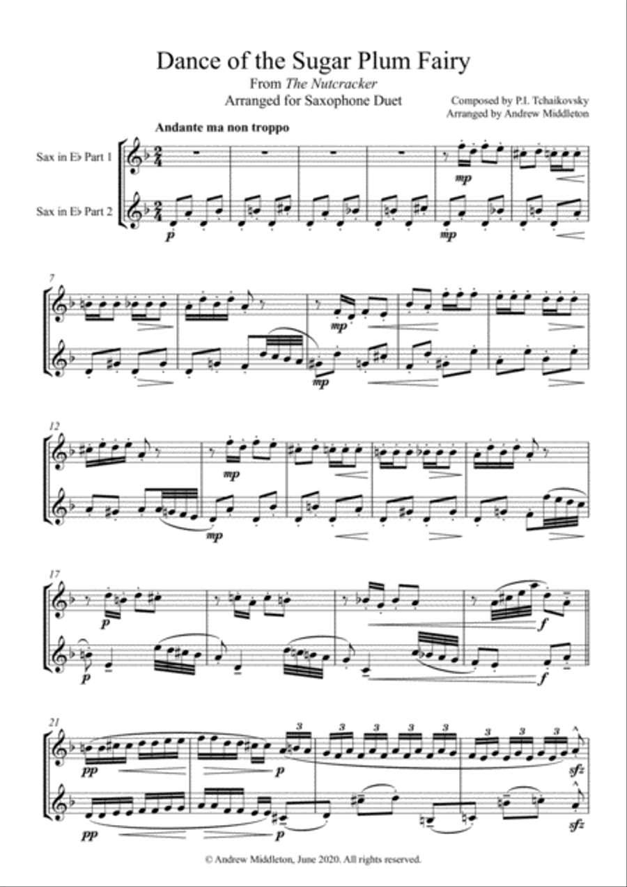 Dance of the Sugar Plum Fairy arranged for Saxophone Duet Woodwind Duet scores gallery preview page 3