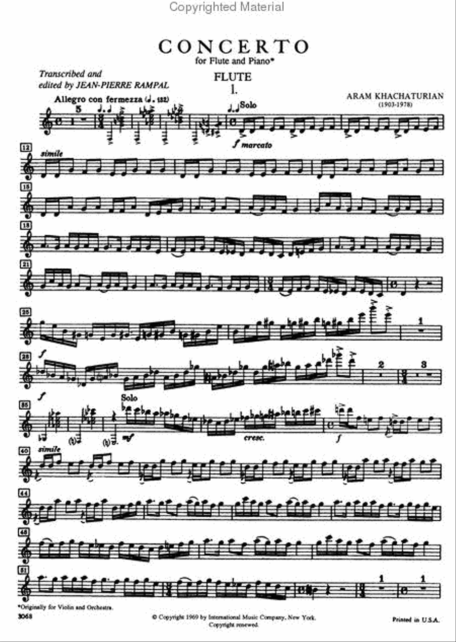 Concerto (originally for Violin) Flute Solo scores gallery preview page 2