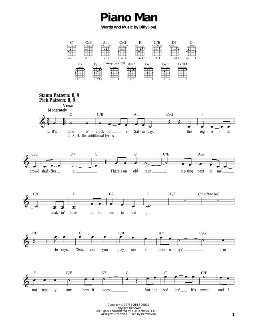 Piano Man Acoustic Guitar scores gallery preview page 1