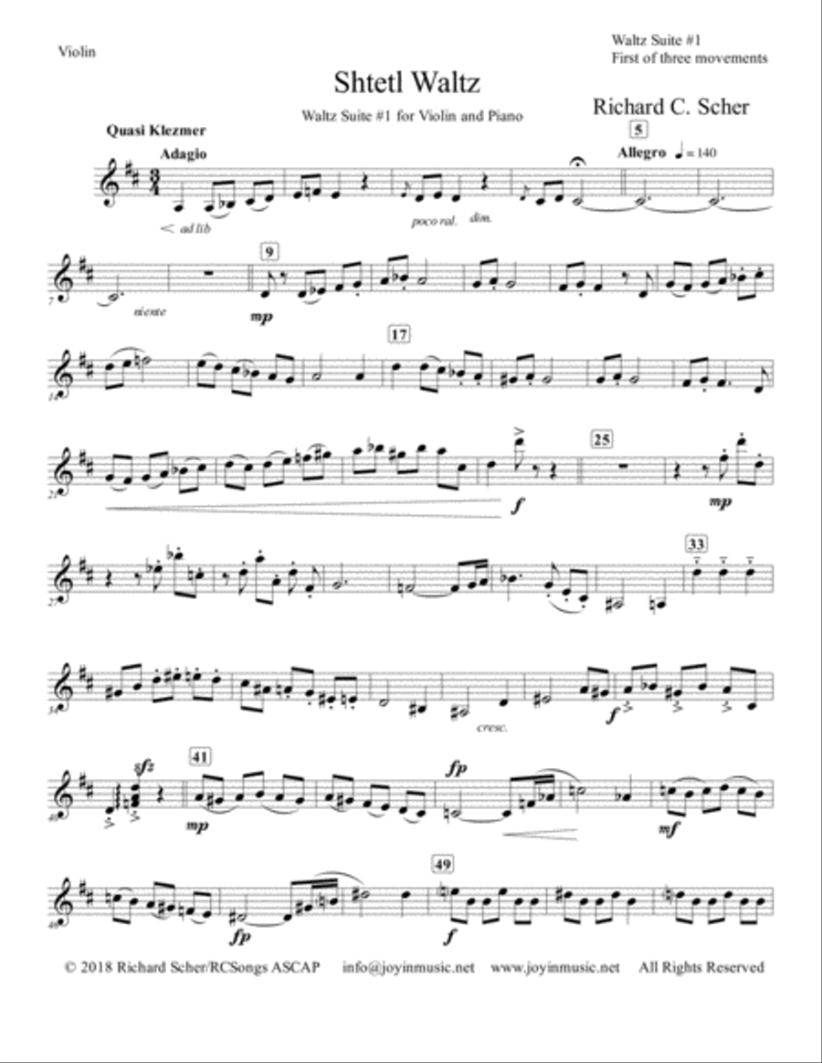 Shtetl Waltz - Violin part String Duet scores gallery preview page 1