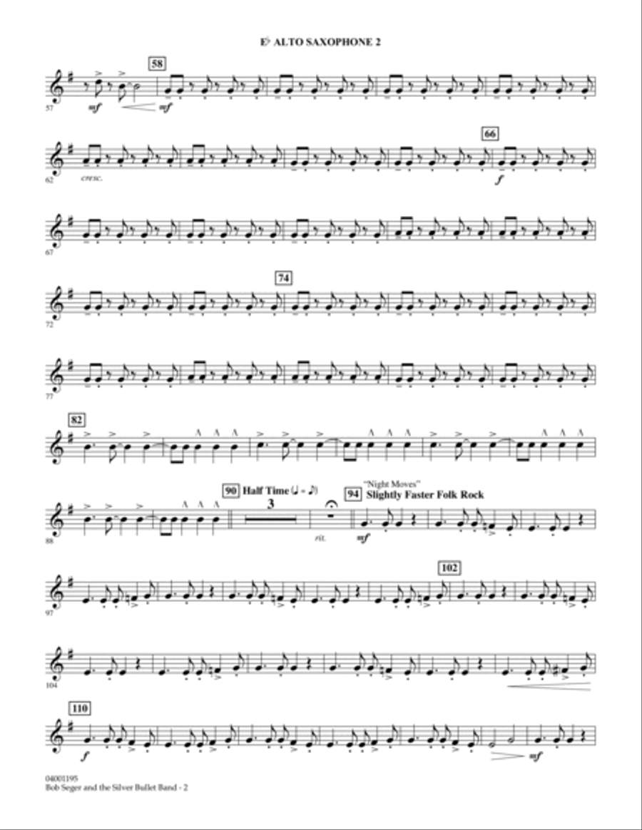 Bob Seger and The Silver Bullet Band - Eb Alto Saxophone 2 Concert Band scores gallery preview page 2