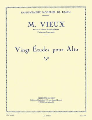 Book cover for Vingt Etudes pour Alto
