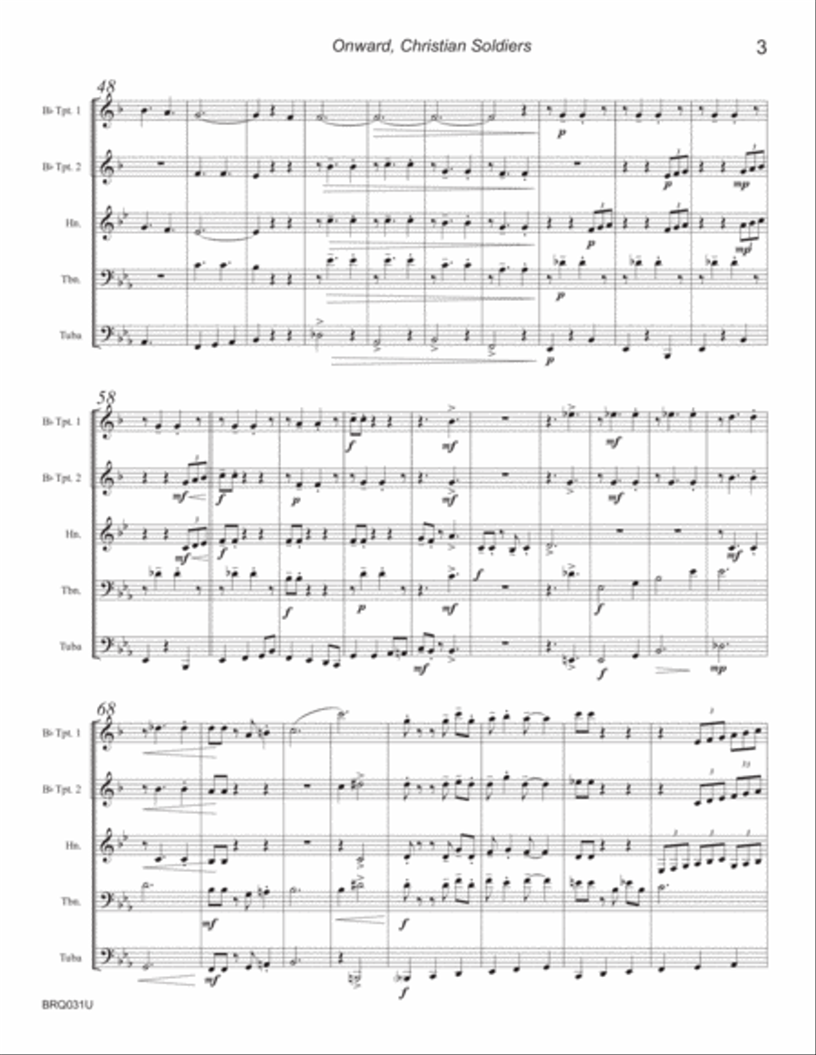 ONWARD CHRISTIAN SOLDIERS - BRASS QUINTET - Swing Style! (Jazz Waltz) Brass Quintet scores gallery preview page 3