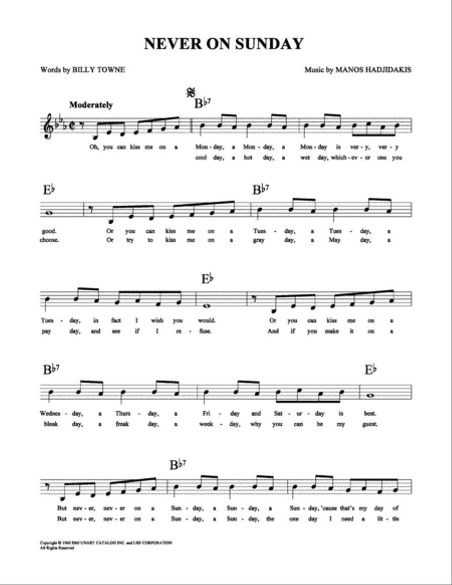 Never On Sunday Never On Sunday School and Community scores gallery preview page 1