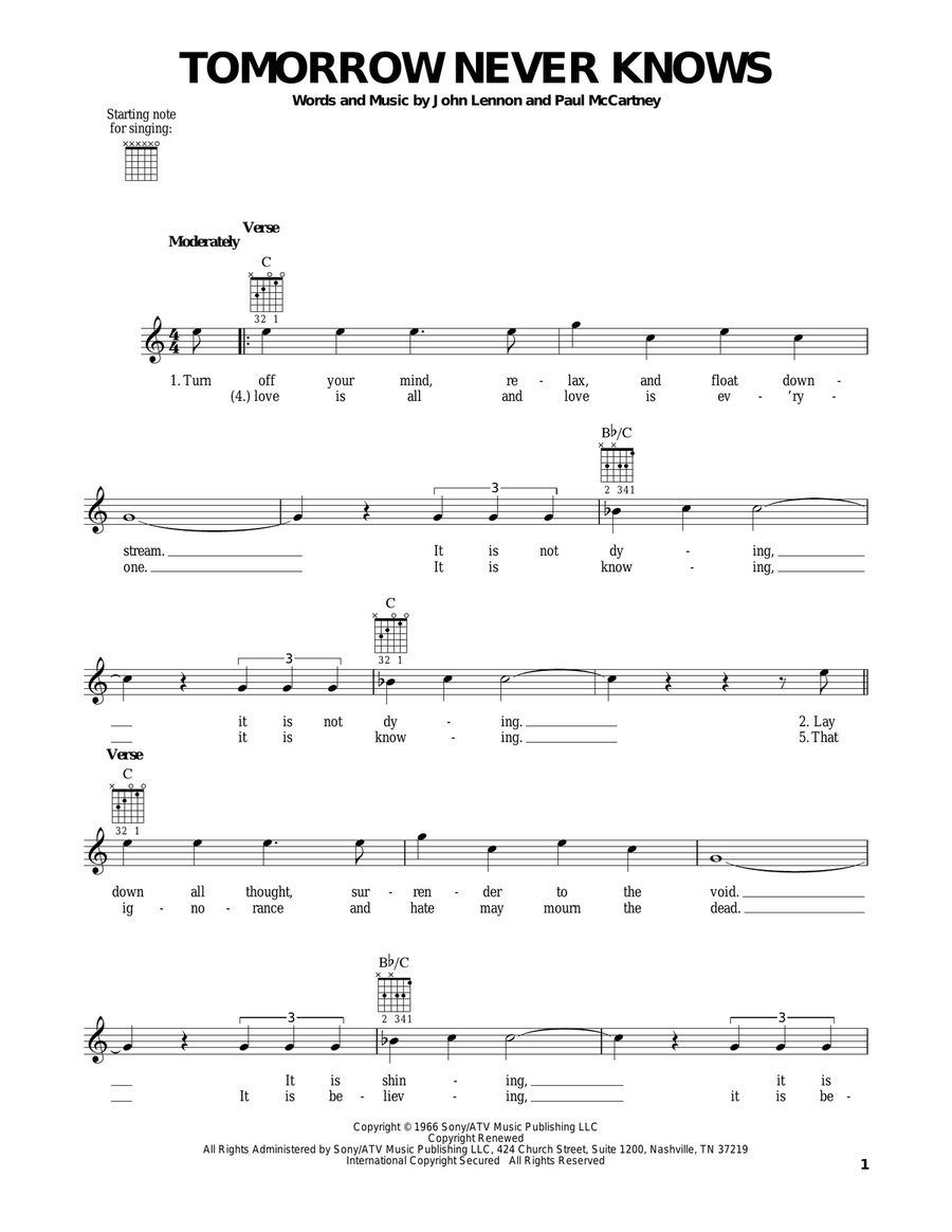 Tomorrow Never Knows Acoustic Guitar scores gallery preview page 1