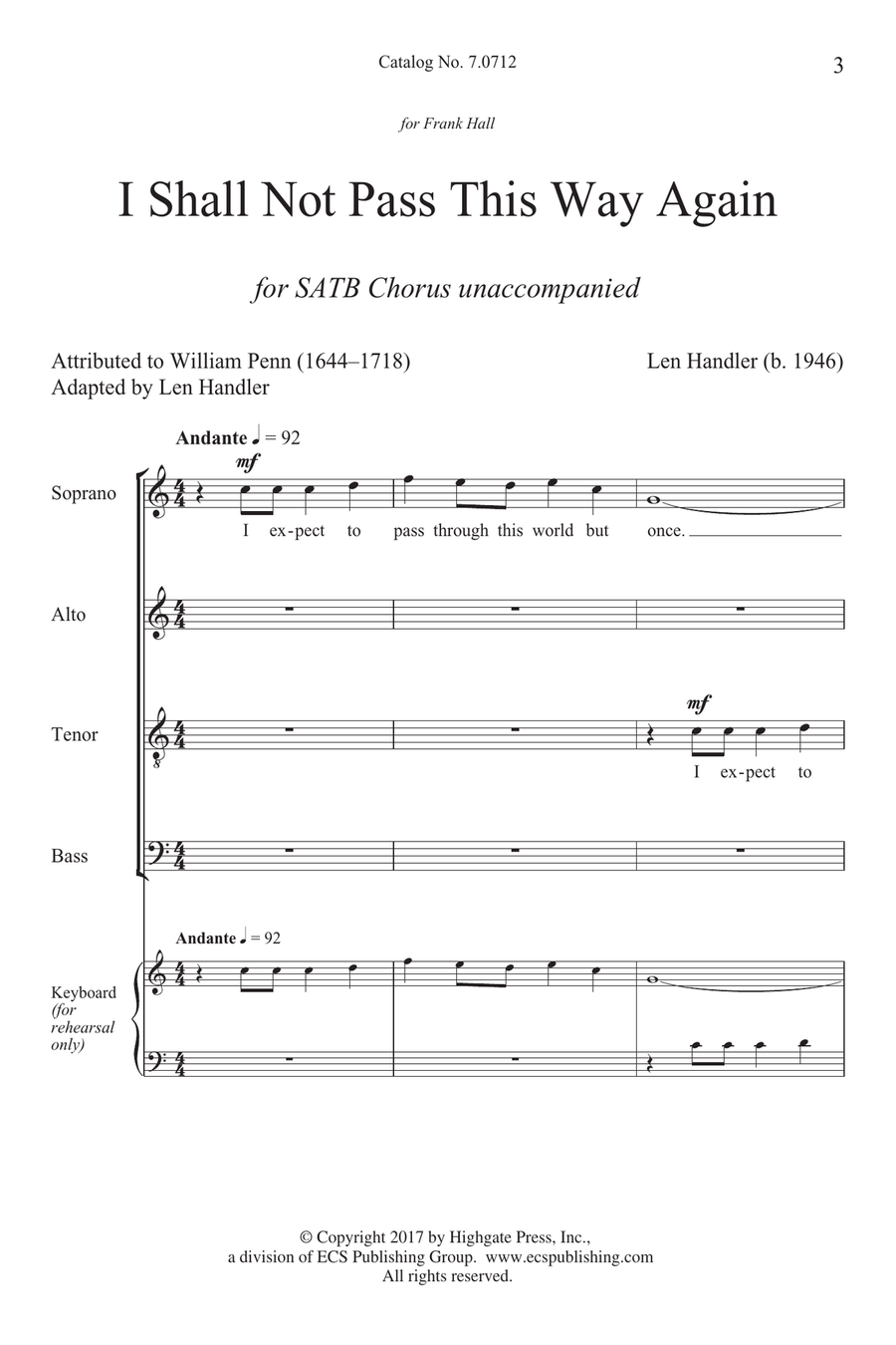 I Shall Not Pass This Way Again 4-Part scores gallery preview page 2