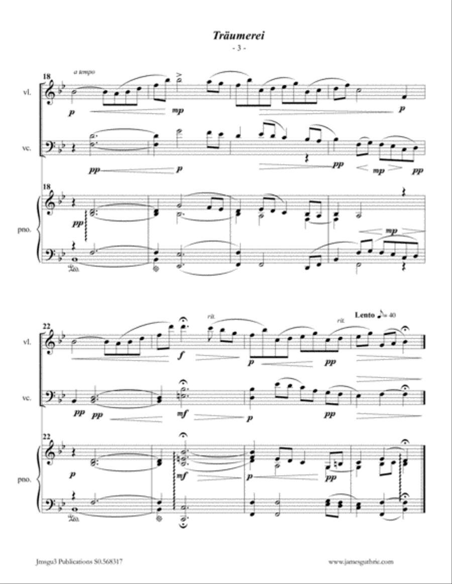 Schumann: Träumerei Op. 15 No. 7 for Piano Trio Piano Trio scores gallery preview page 3