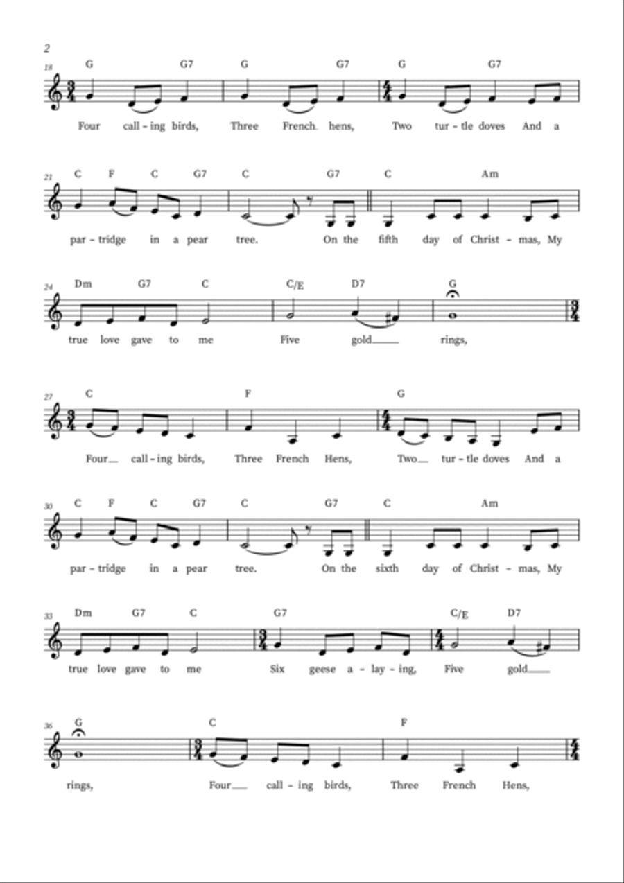 The Twelve Days Of Christmas (C major) Easy Piano scores gallery preview page 2