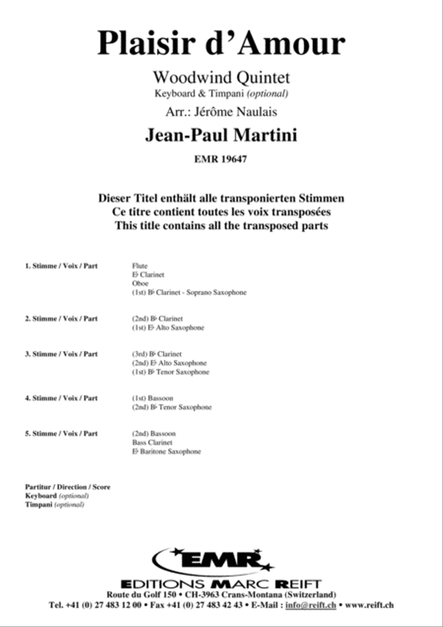 Plaisir d'Amour Woodwind Quintet scores gallery preview page 2