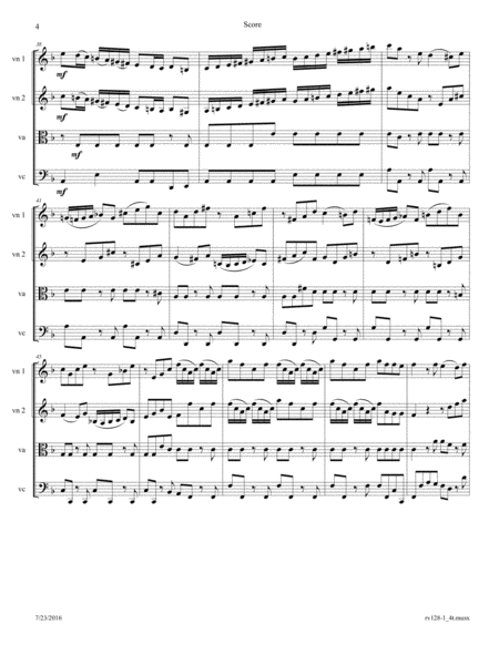 Vivaldi: Concerto for Strings in D minor RV 128 movement 1, arranged for String Quartet image number null