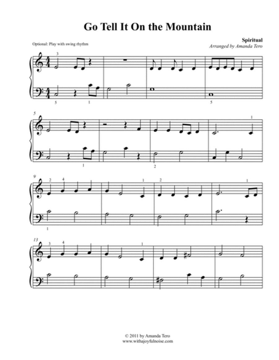 Go Tell It On The Mountain – Beginner/Elementary Christmas Piano Sheet Music Solo image number null