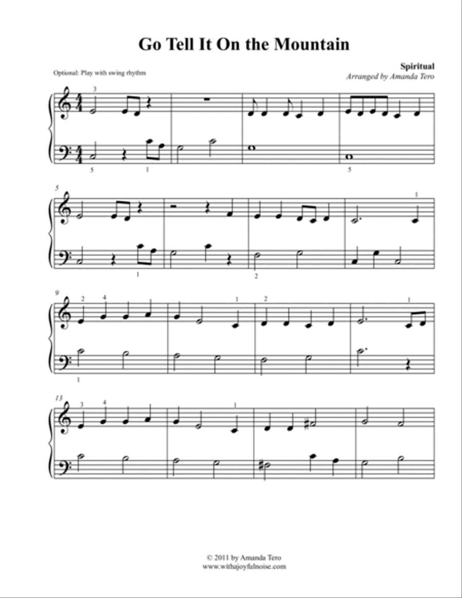 Go Tell It On The Mountain – Beginner/Elementary Christmas Piano Sheet Music Solo Easy Piano scores gallery preview page 2