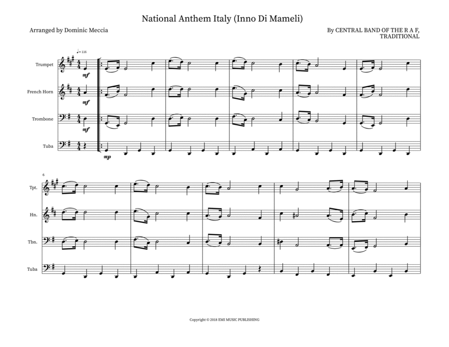 National Anthem Italy (Inno Di Mameli) Horn scores gallery preview page 1