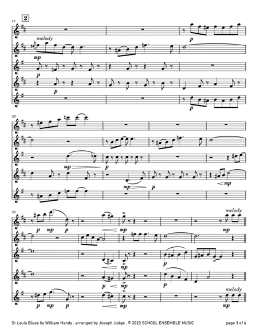 St Louis Blues by Handy for Saxophone Quartet in Schools Saxophone Quartet scores gallery preview page 3