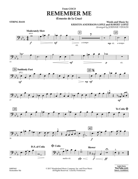 Remember Me (from Coco) (arr. Johnnie Vinson) - Bass