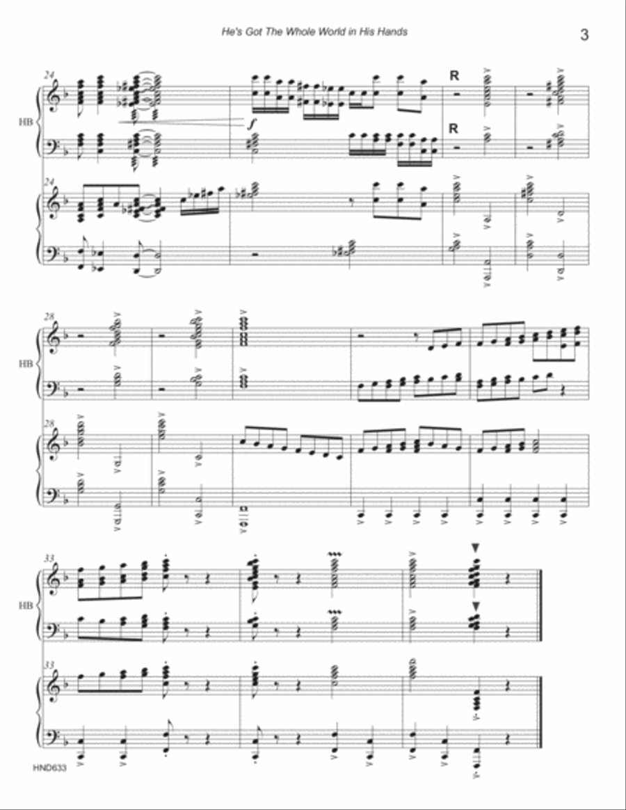 HE'S GOT THE WHOLE WORLD IN HIS HANDS - 3 Octave Handbells with Piano (Grade 3 & 3+) 3-Octaves scores gallery preview page 3