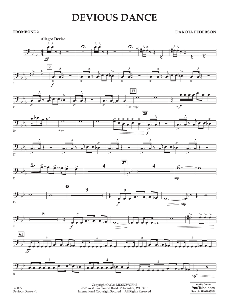 Devious Dance - Trombone 2 Concert Band scores gallery preview page 1