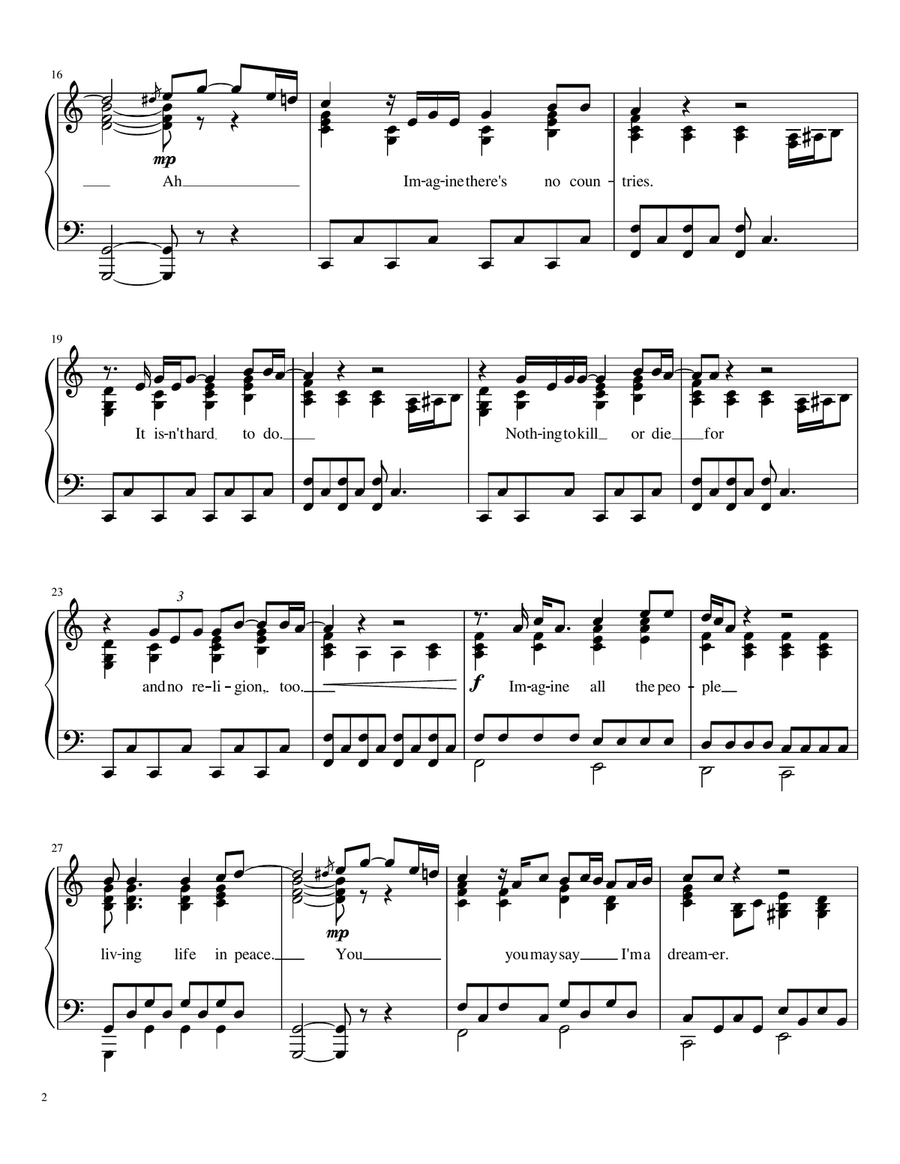 Imagine Piano Solo scores gallery preview page 2