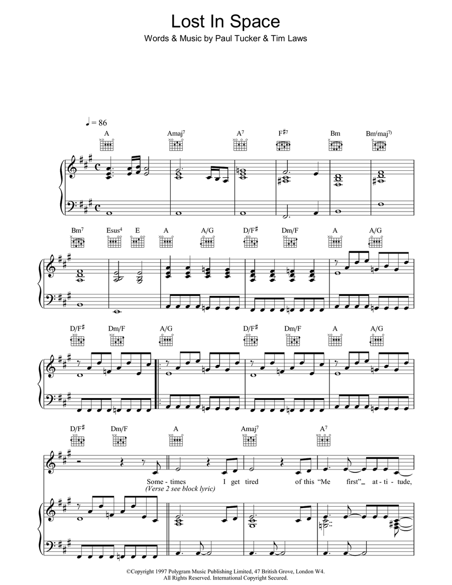 Lost In Space Lost In Space Piano, Vocal, Guitar scores gallery preview page 1