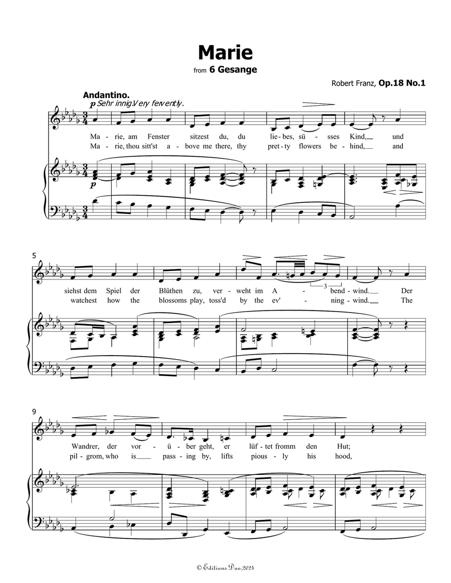 Marie, by Robert Franz, in D flat Major Voice scores gallery preview page 3