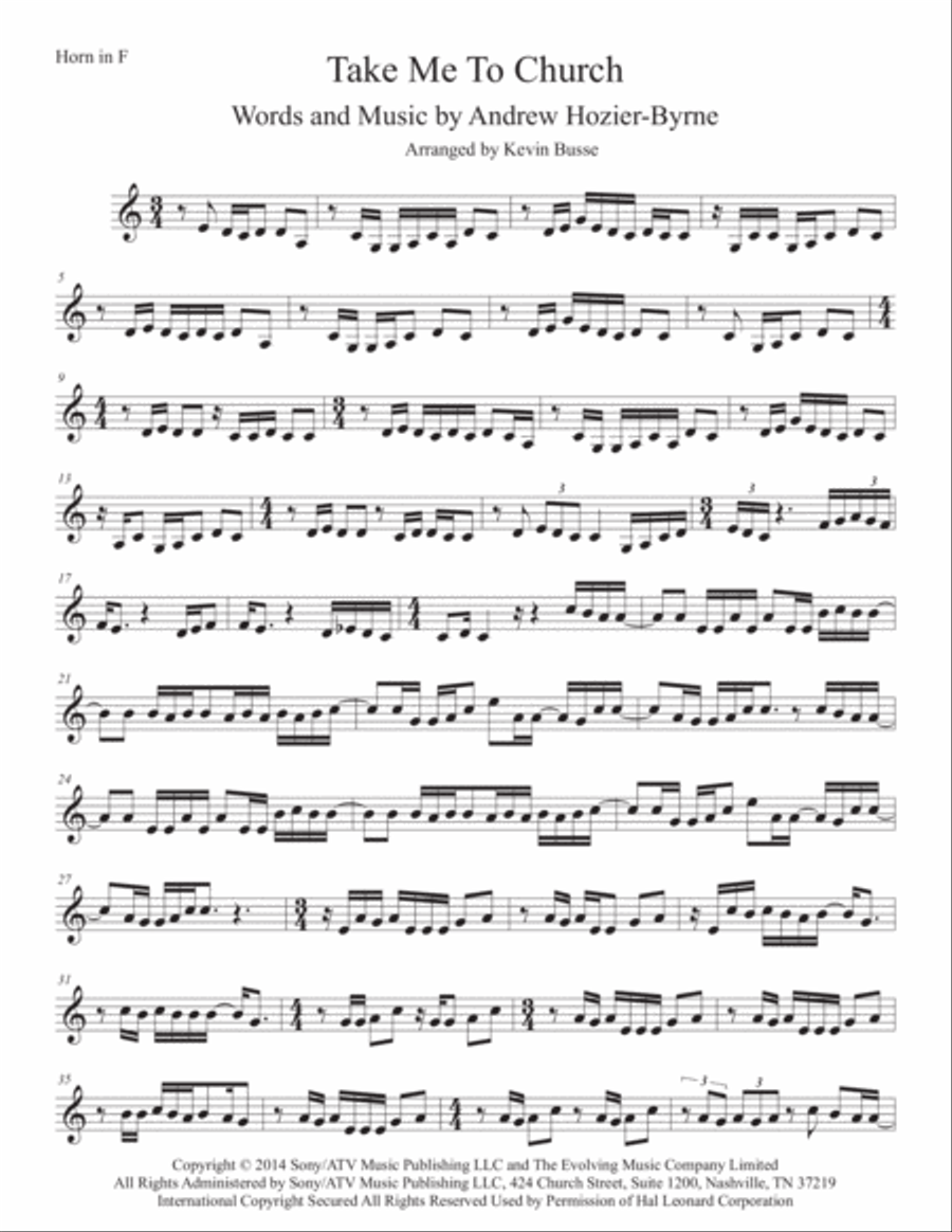 Take Me To Church Take Me To Church Horn Solo scores gallery preview page 1