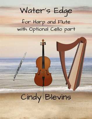 Book cover for Water's Edge, an original song for Harp, Flute and Cello