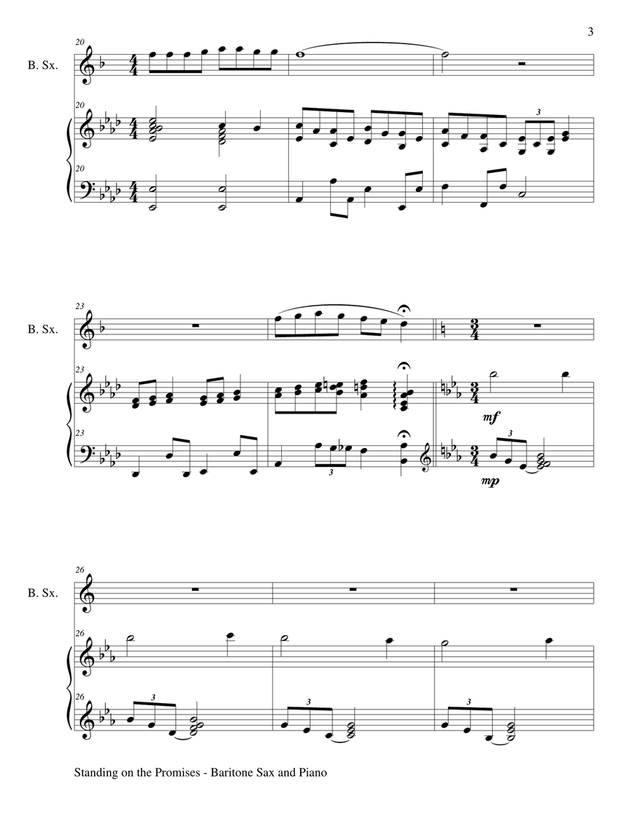 STANDING ON THE PROMISES (Baritone Sax/Piano and Baritone Sax Part) Baritone Saxophone scores gallery preview page 4