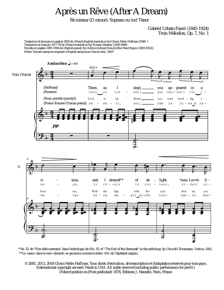 Apres un Reve, D min., p/voc, new English w/ French, Tuscan Vocal Duet scores gallery preview page 2