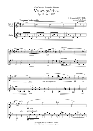 Valses poeticos Op. 10, No. 2 for violin (flute) and guitar