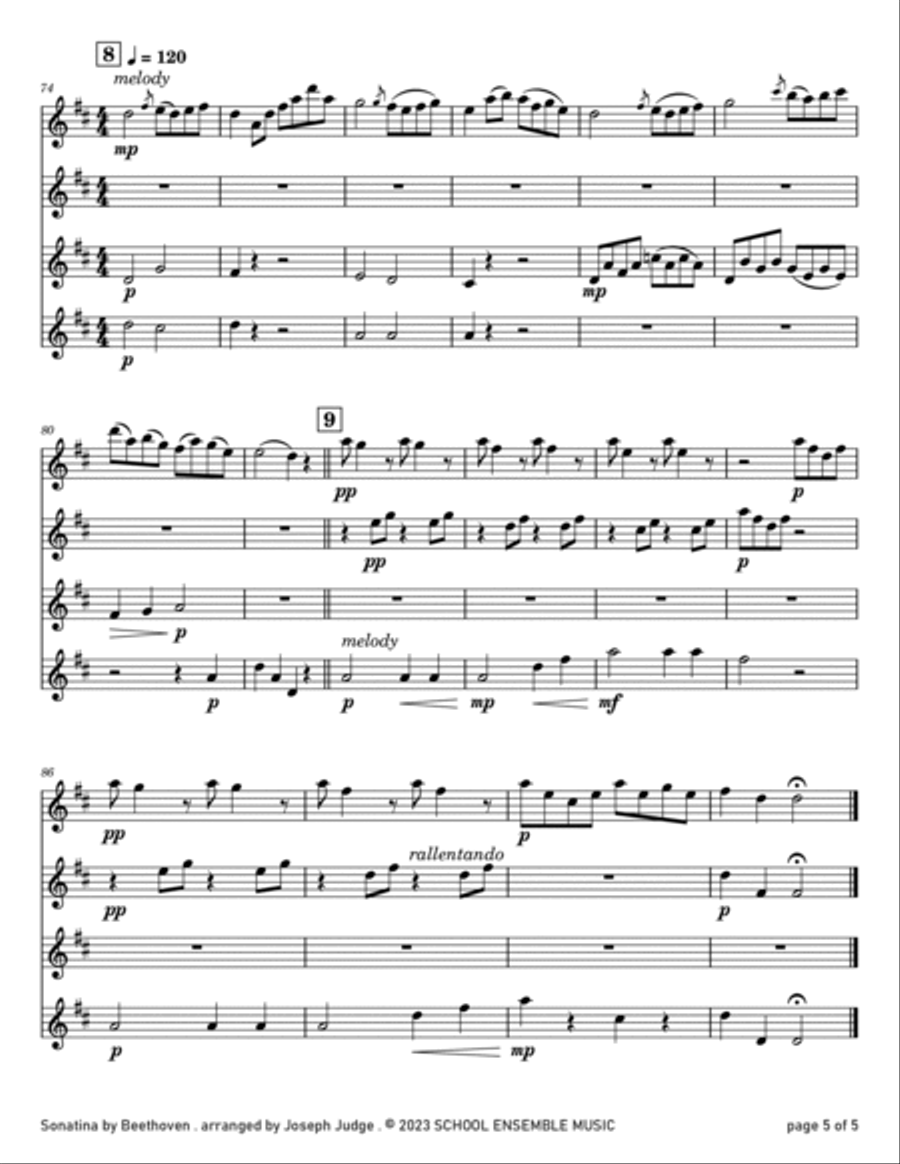 Sonatina by Beethoven for Clarinet Quartet in Schools Clarinet Quartet scores gallery preview page 5