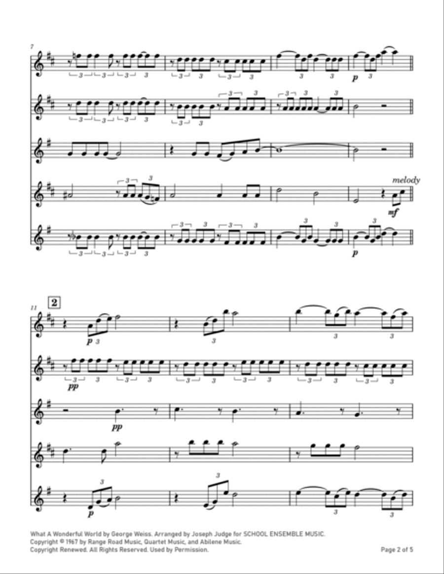 What A Wonderful World Saxophone Quartet scores gallery preview page 2