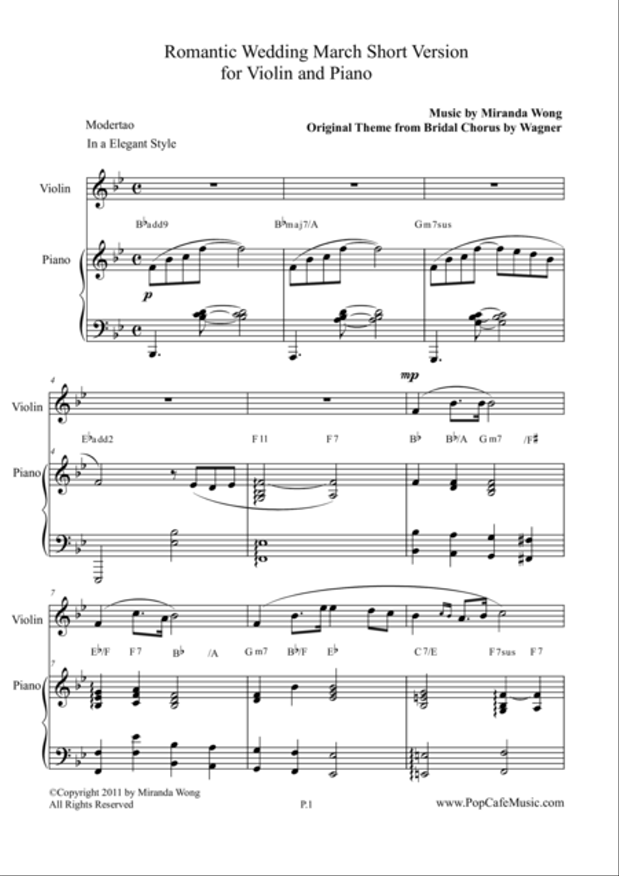 Romantic Wedding March - Short Version for Violin & Piano Violin scores gallery preview page 1